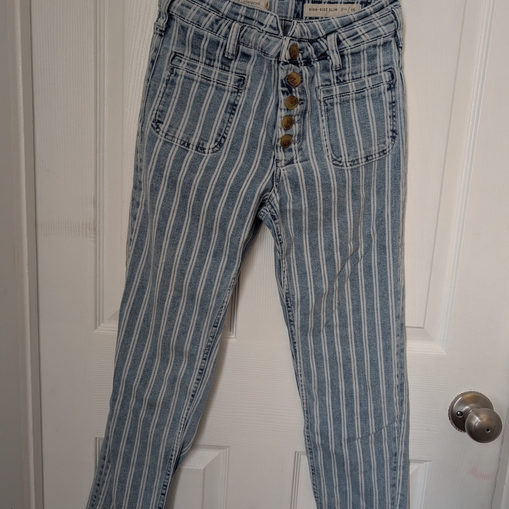 Striped Blue Jeans for Women